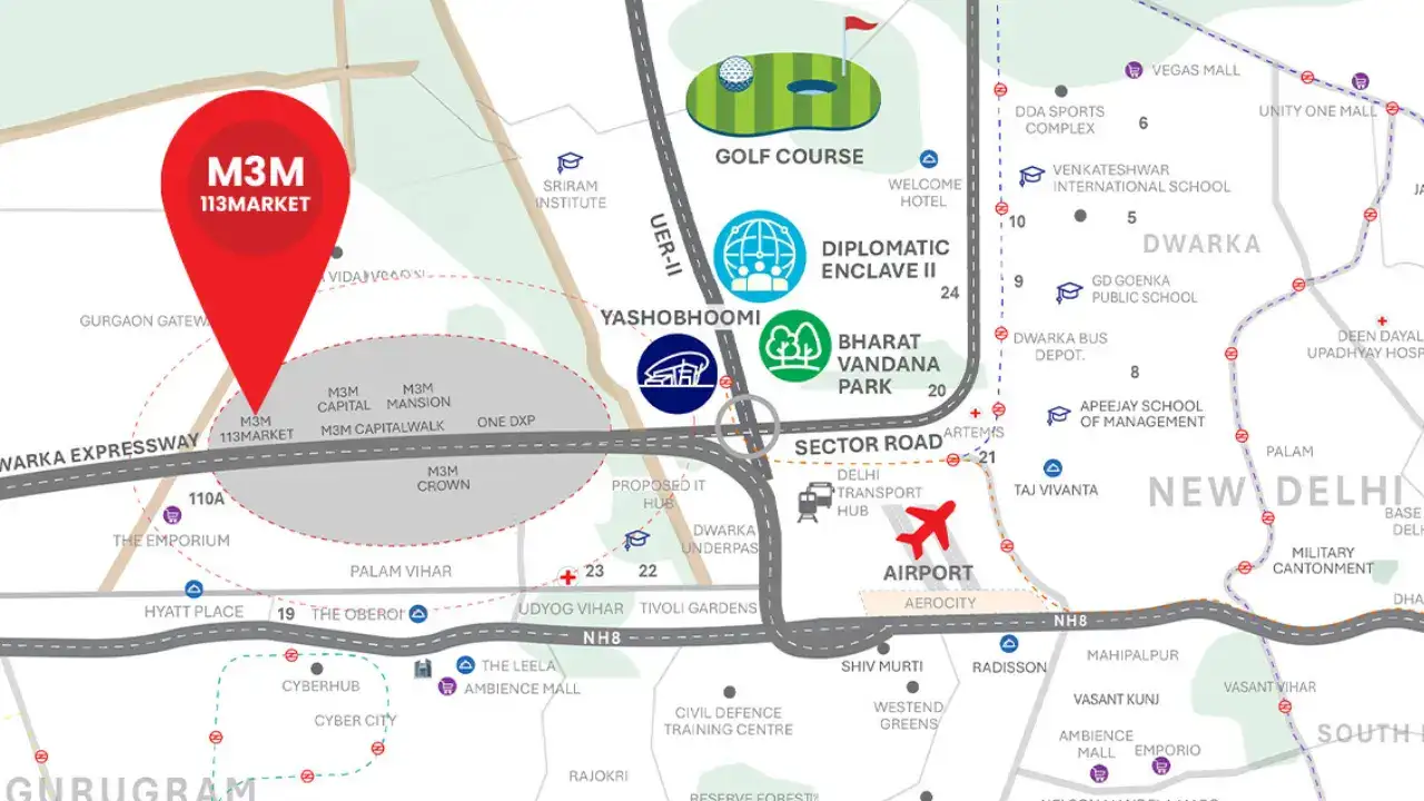 M3M SCO 113 Market location map
