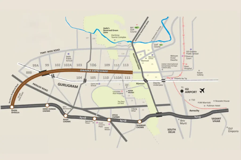 Dwarka expressway map with sectors