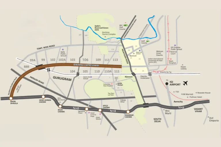 Dwarka expressway map with sectors