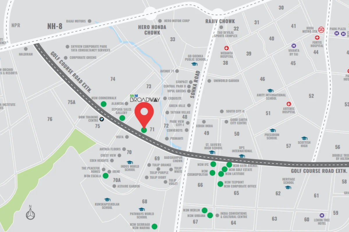 M3M Broadway location map