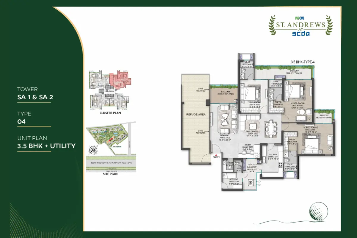 M3M St. Andrews Type 04 3.5 BHK Refuge Unit floor plan